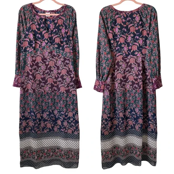 Cabi Dress Womens Size Medium Red Purple Festive 3675 Maxi Floral Mixed Print - Picture 2 of 13